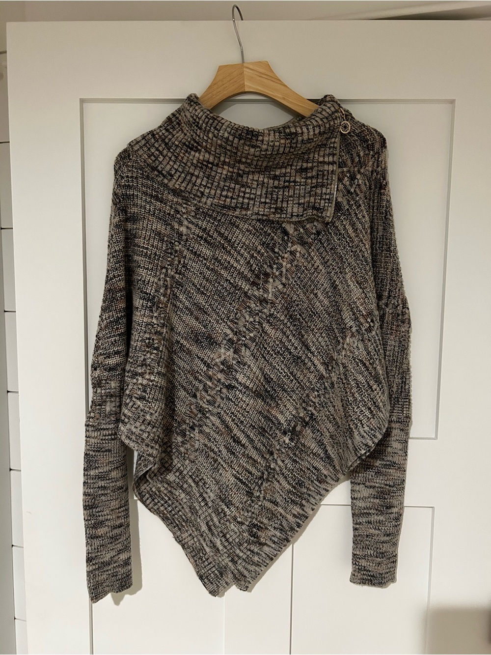 White House Black Market Taupe Marled Poncho Sweater with Cowl